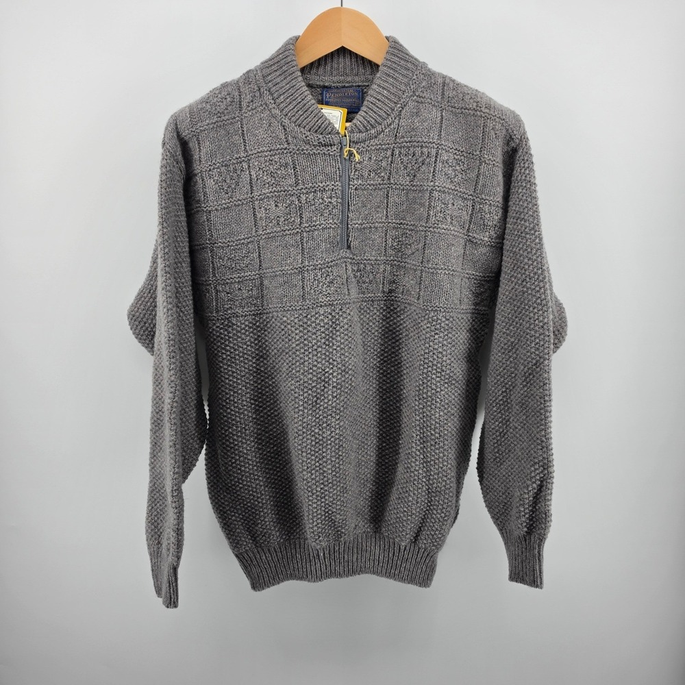 Pendleton Mens Grey 100% Virgin Wool Quarter Zip Sweater Vintage USA Made Med